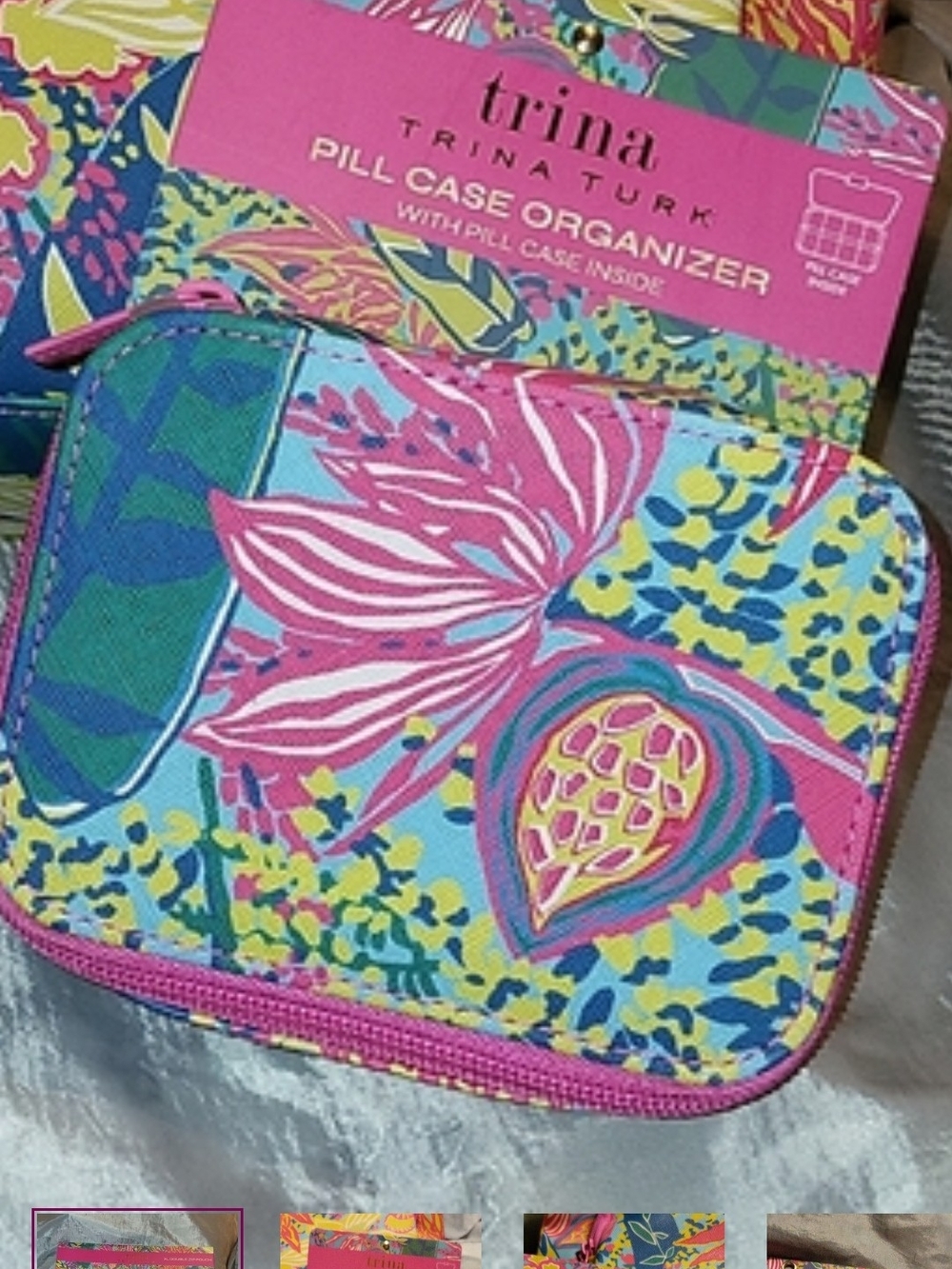 Trina Turk pill  Case Organizer Pink and Turquoise Floral Rt Lp